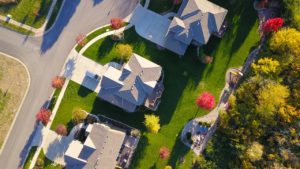 Aerial shot of a neighborhood.