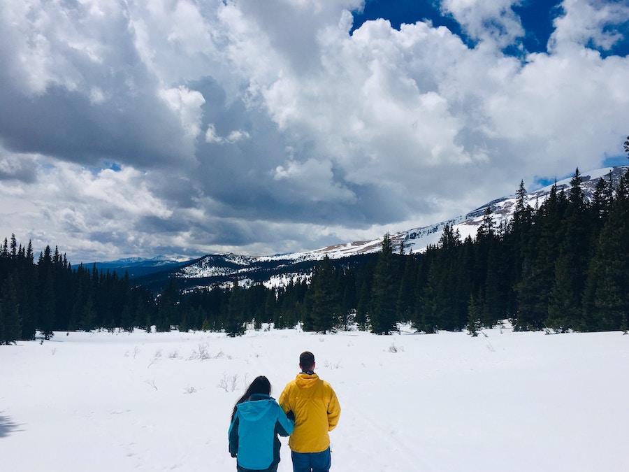 Couple outside at winter resorts